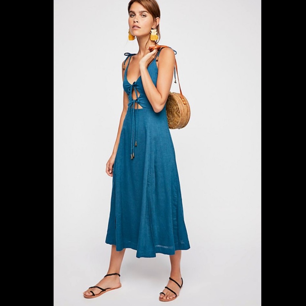 Free People Solace Blue Midi Dress medium